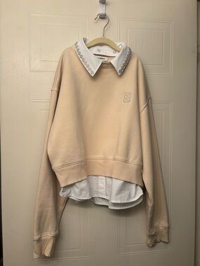 Sandro Beige Layered Sweatshirt with White Embellished Collar